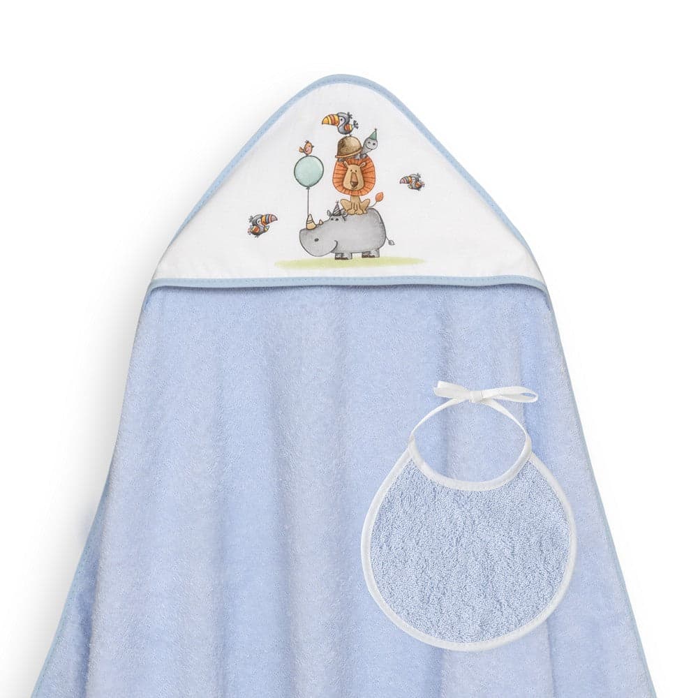 Toalha de banho 100X100 + Babete Rino Leon Azul Interbaby
