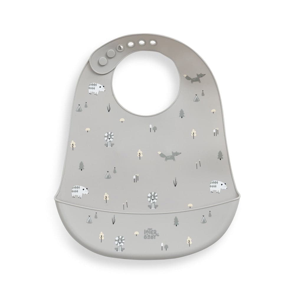 Babete em Silicone Floresta Cinza Petróleo Interbaby