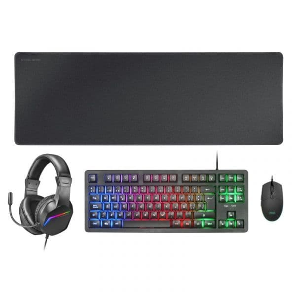Mars Gaming MCP-RGB3ES Combo Gaming Teclado FRGB + Rato + Headset + Tapete Pretos (Teclado Espanhol)
