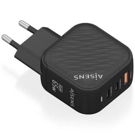 AISENS ASCH-65W3P027-BK Carregador de Parede 65W GaN 2xUSB-C 1xUSB-A Preto
