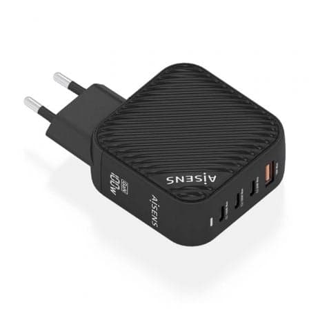 Cargador Gan de Pared AISENS ASCH-100W4P029 - Preto / 3xUSB Tipo-C / 1x USB / 100W