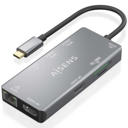 DOCKING USB TIPO-C AISENS ASUC-9P018-GR 2XHDMI 3XUSB 1XRJ45 1XLEC