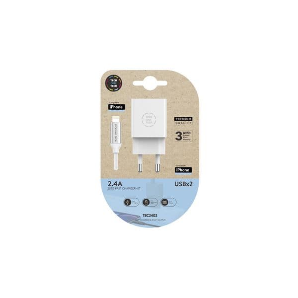 Carregador Duplo + Cabo Lightning Tech One Tech - TEC2402