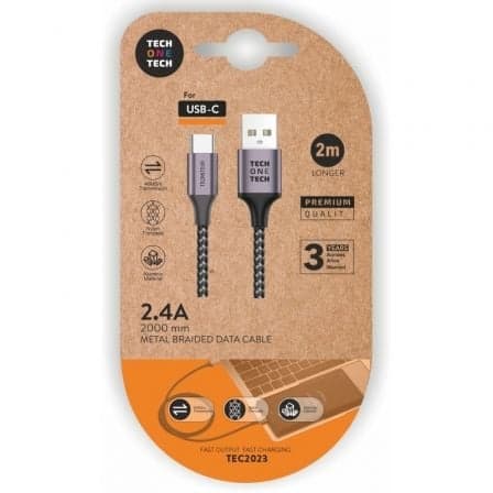 Tech One TEC2023 Cabo USB 2.0 Tipo-C Macho - USB Macho 2m Cinza