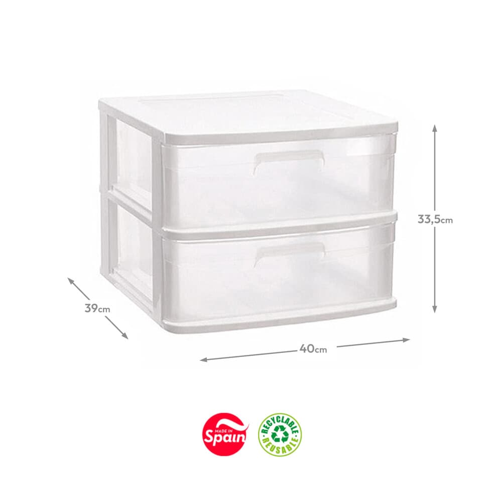 Bloco 2 Gavetas Pl stico Sena 40x39x33,5cm Branco