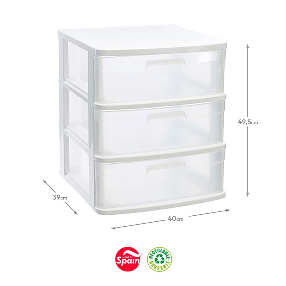 Bloco 3 Gavetas Pl stico Sena 40x39x49,5cm Branco