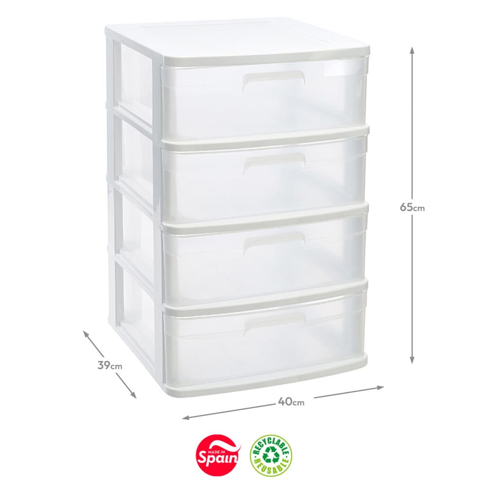 Bloco 4 Gavetas Pl stico Sena 40x39x65cm Branco