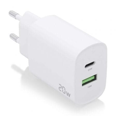 Cargador de Parede AISENS / 1xUSB Tipo-C / 1xUSB / 20W / Preto