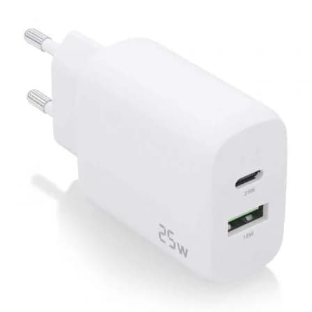 Carregador duplo de alta eficiência Aisens 25W 1xUSB Type-C / 1xUSB Branco