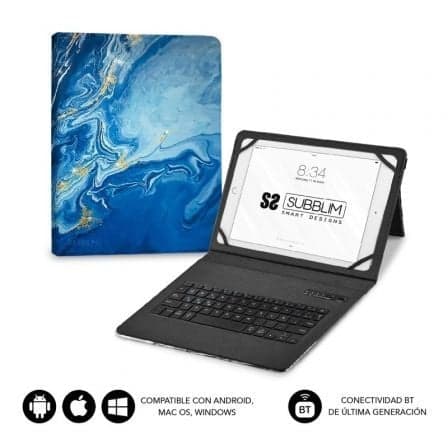 Subblim Keytab Pro Blue Marble Capa para Teclado Bluetooth para Tablet até 9-11 (Teclado Espanhol)