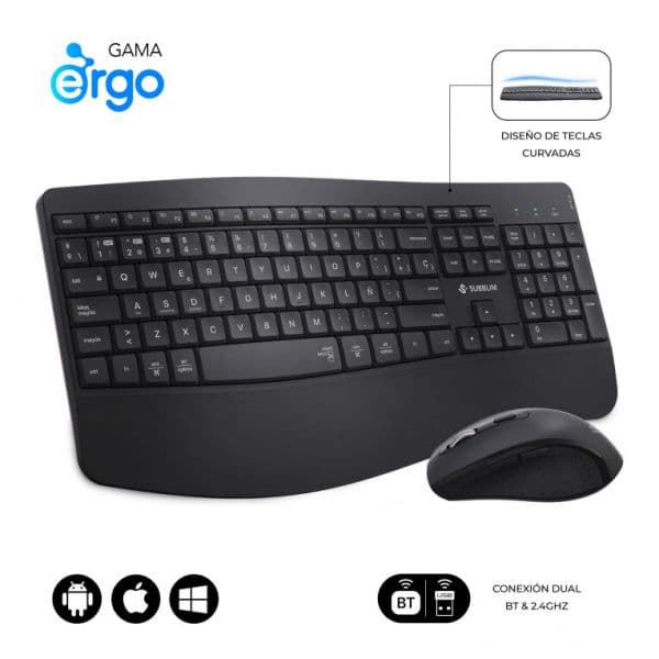 Teclado Subblim ProWave Dual Office + Rato Sem Fios Espanhol Preto