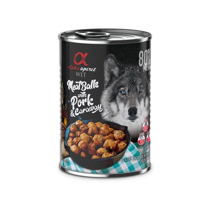 Ração Húmida Alpha Spirit Meat Balls Pork & Caraway Wet 400g