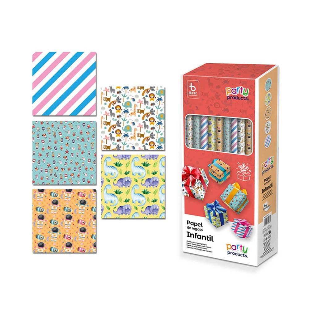 PAPEL PRESENTE SORTIDO, 5 MODELOS INFANTIL, 70X100CM (VENDA APENA
