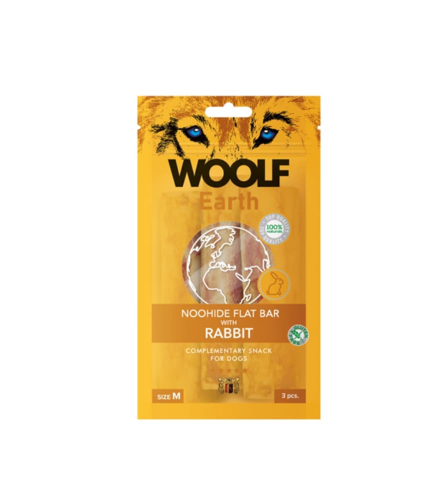 Woolf Earth Noohide Flat Bar com Coelho M Snack para Cão 90gr