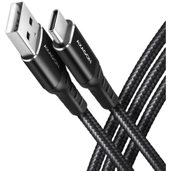 AXAGON Cabo de carregamento USB-C USB-A, 1m, USB 2.0, 3A, ALU, braid, Black