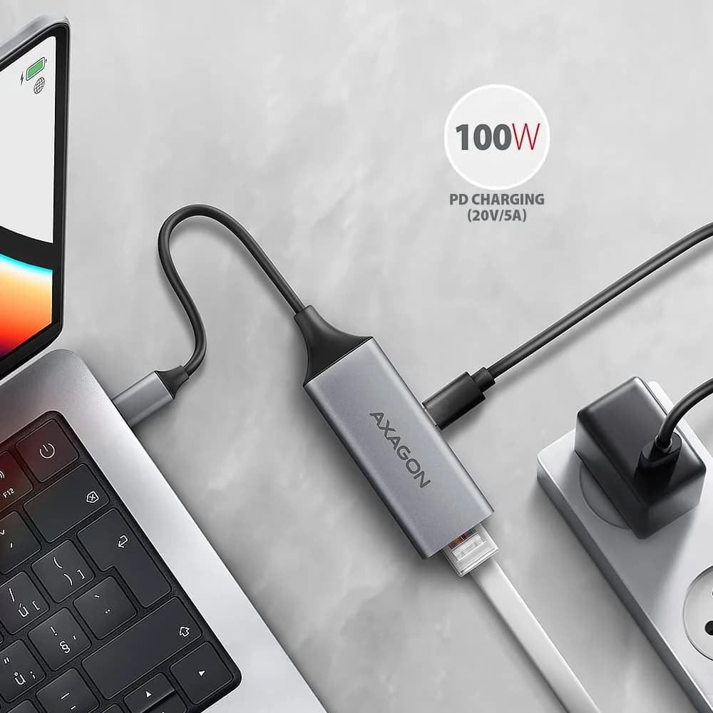 AXAGON Adaptador USB-C USB3.2 Gen 1 Gigabit Ethernet + PD 100W