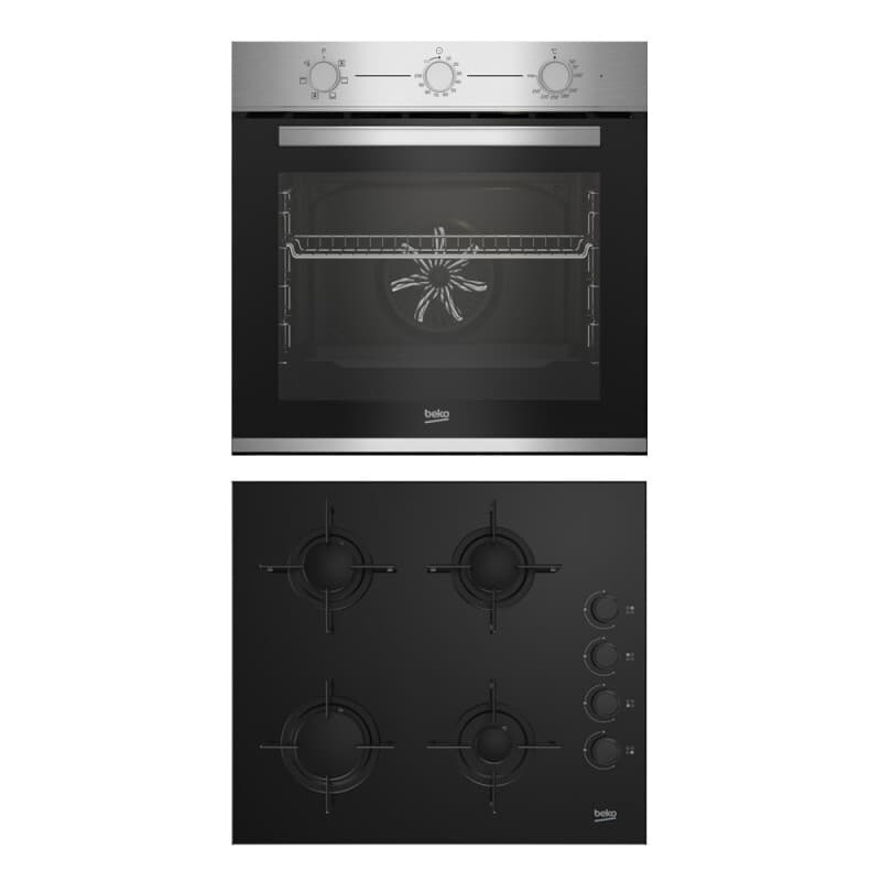 Pack Encastre Forno + Placa Beko BBSE12131CXD | Forno 66L, Placa Gás 4 Zonas