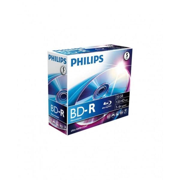 Philips Blu-Ray Recordable 25GB 6x Jewel Case Pack 5 - BR2S6J05C