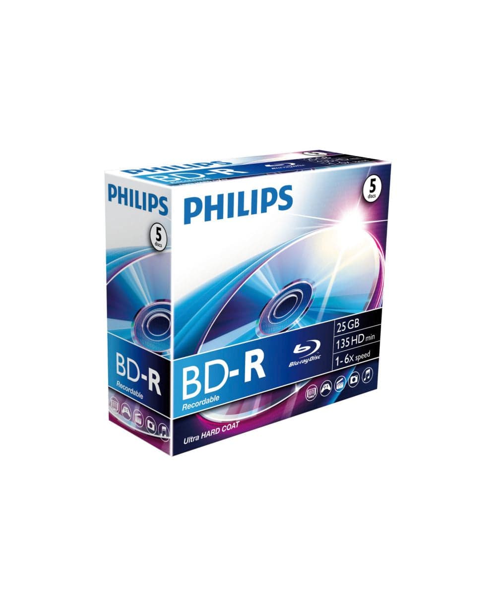 Philips Blu-Ray Recordable 25GB 6x Jewel Case Pack 5 - BR2S6J05C