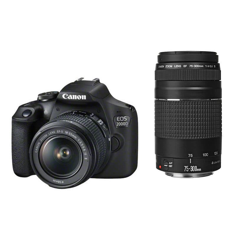 Canon EOS 2000D + EF-S 18-55mm f/3.5-5.6 IS II + EF 75-300mm f/4-5.6 III Black