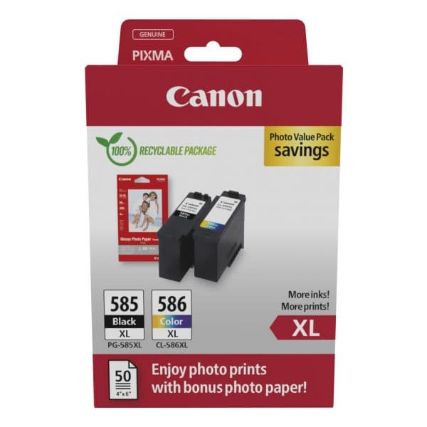 Tinteiro Canon Kit de Cartuchos/Papel PG-585XL/CL-586XL Preto + Cor