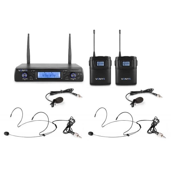 Vonyx Central 2 Microfones Cabeça/Lapela UHF 16 Canais s/ Fios (WM62B) - 179.264
