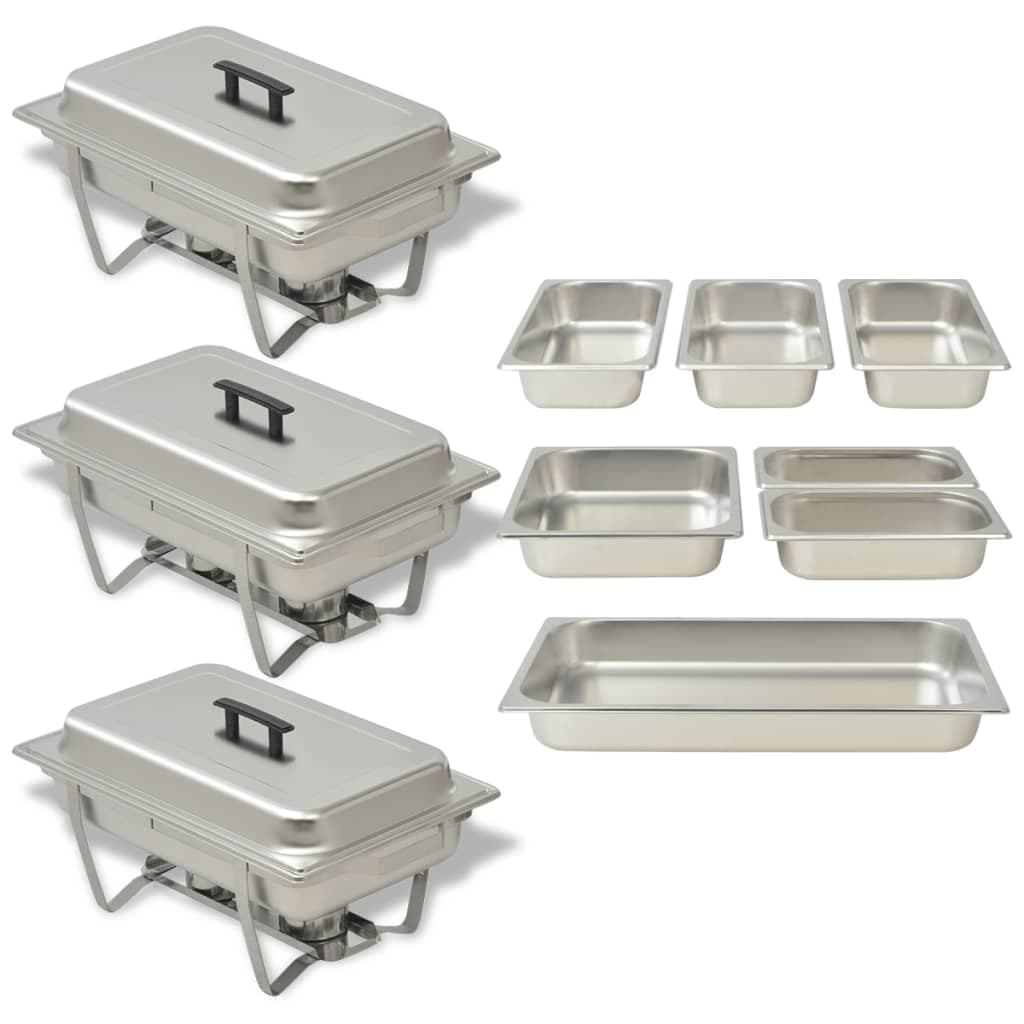 vidaXL Conjunto de rechauds 3 pcs aço inoxidável