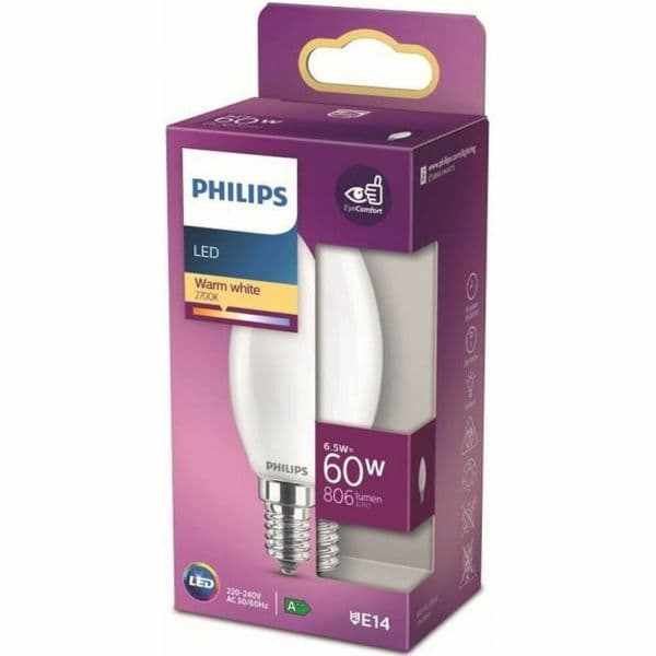 Philips Lâmpada Vela LED E14 6,5w 806lm 2.700k Luz Quent. - EDM93009