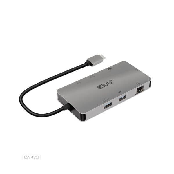 Club 3D Hub / Docking Station CSV-1593 USB 3.2 Gen1 Tipo-C 8-em-1 2xHDMI 2xUSB USB-C RJ45 SD MSD