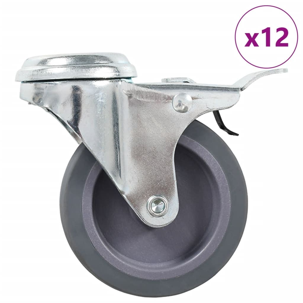 vidaXL 12 pcs rodas giratórias com orifício para parafuso 75 mm
