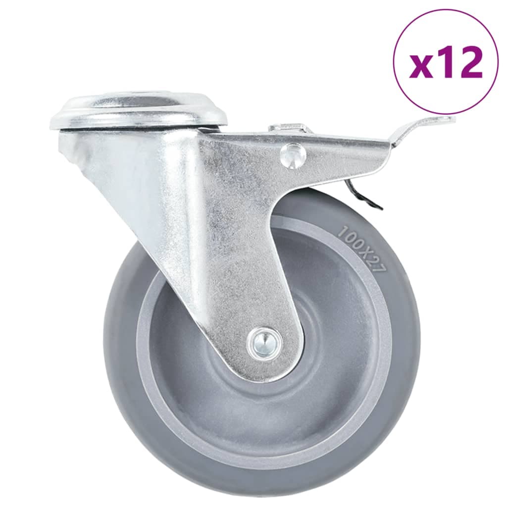 vidaXL 12 pcs rodas giratórias com orifício para parafuso 100 mm