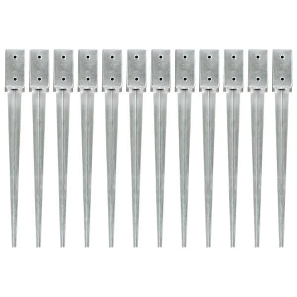 Estacas de Enterrar 12 Peças 7x7x75 cm Aço Galvanizado Prateado - 145403