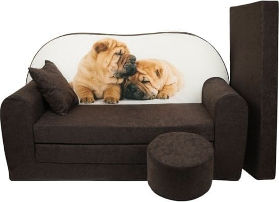 Sofá-cama infantil 170x100x8 cm castanho cachorros