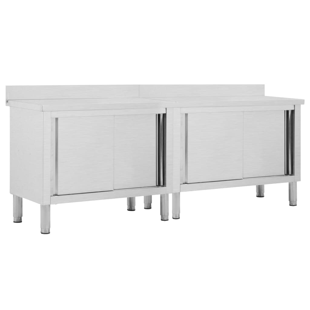 Mesas Trabalho C/ Portas De Correr 2 Pcs 240x50x95cm Inox - 3055903