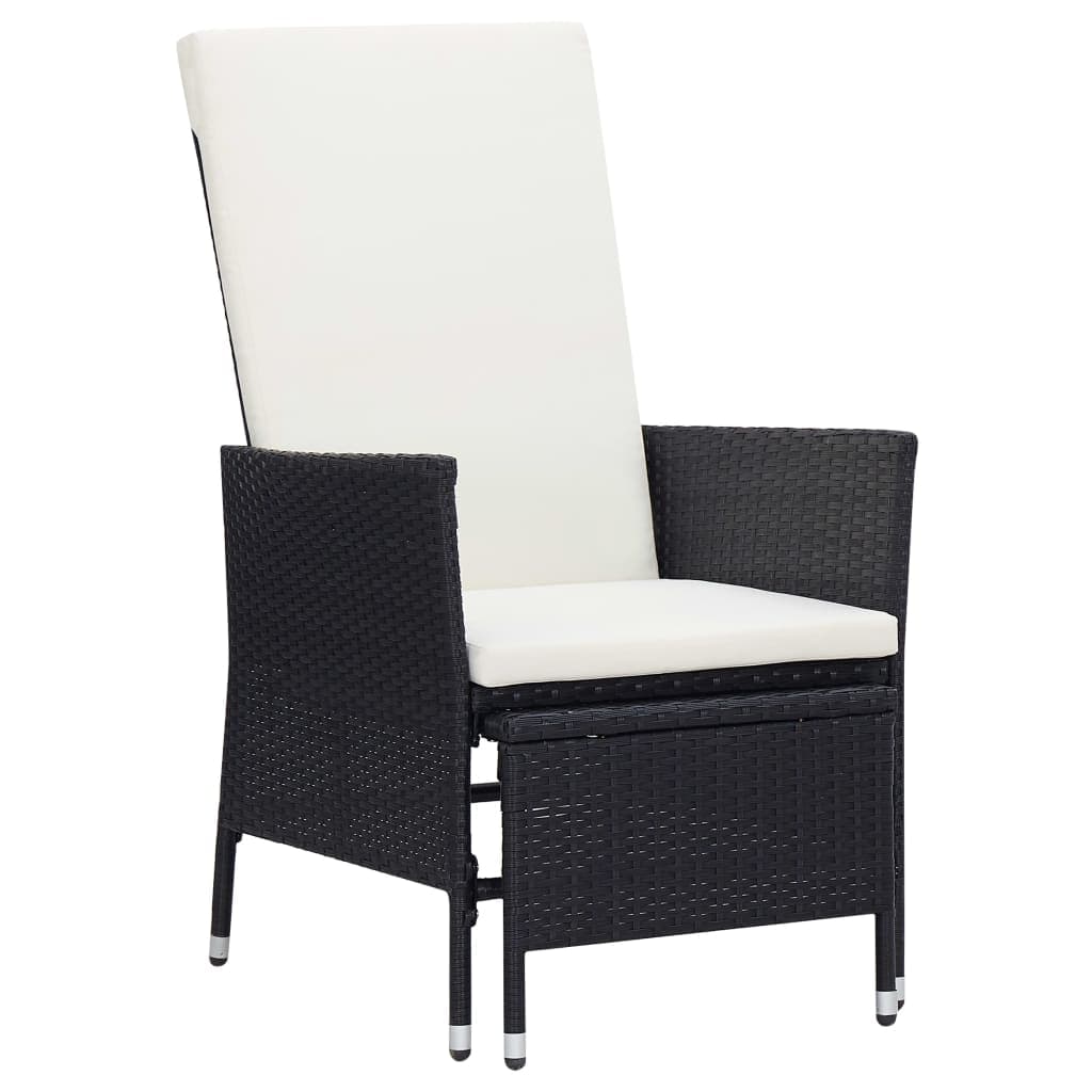 vidaXL Cadeira de jardim reclinável com almofadões vime PE preto