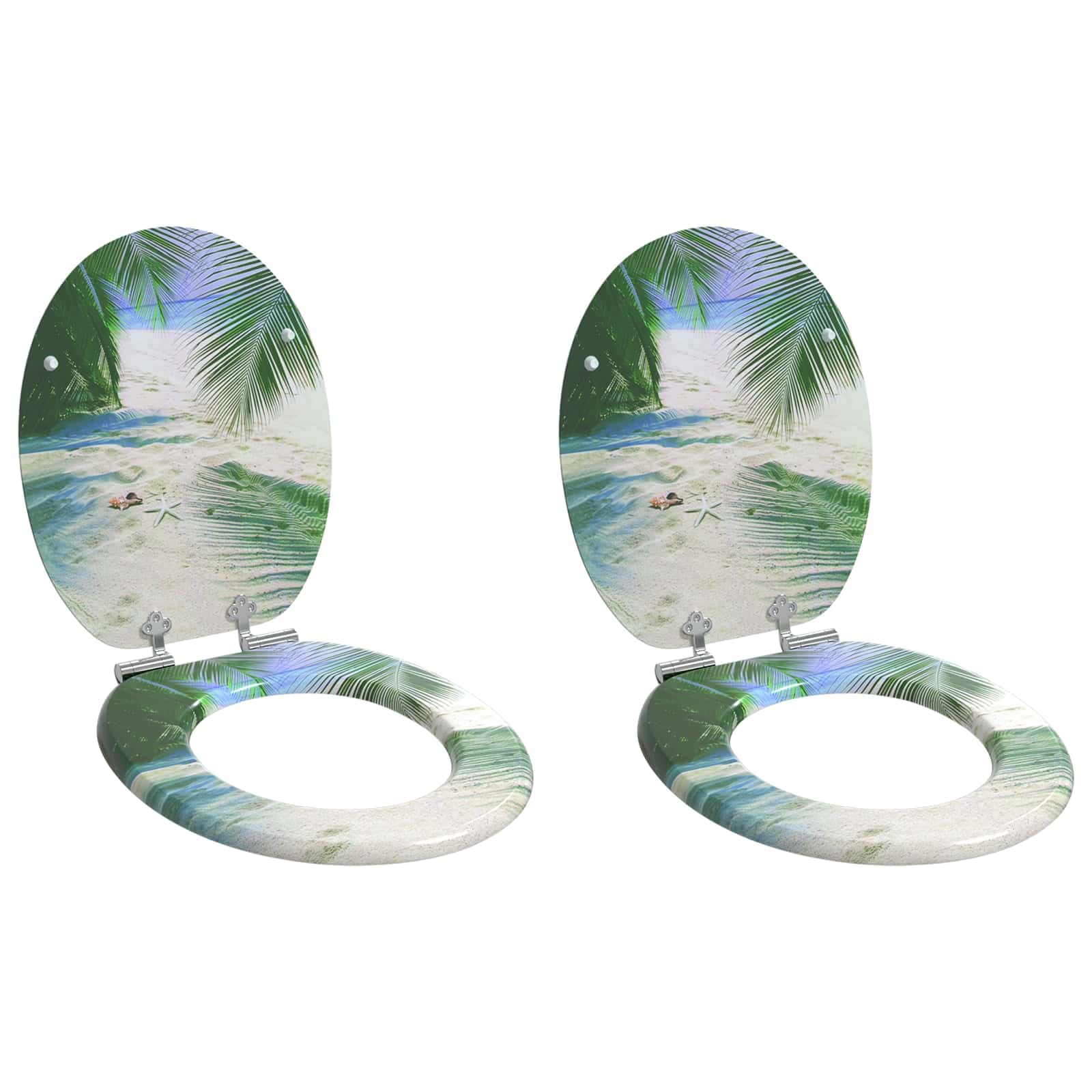 vidaXL Assentos sanita com tampas fecho suave 2 pcs MDF design praia