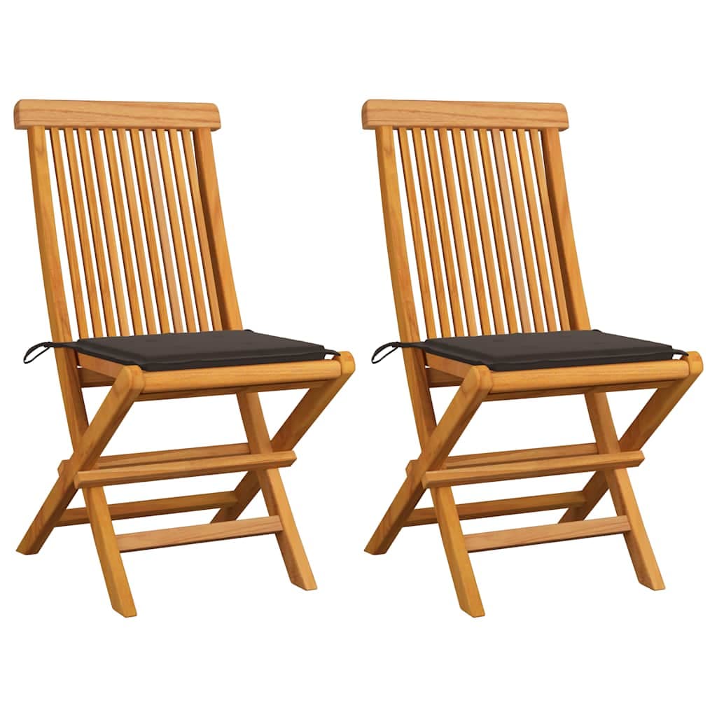 vidaXL Cadeiras de jardim c/ almofadões cinza-acast. 2 pcs teca maciça