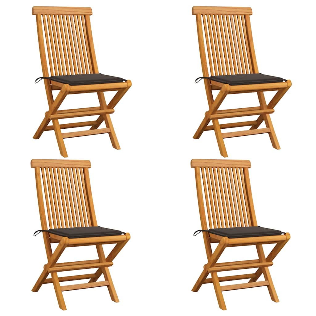 vidaXL Cadeiras de jardim c/ almofadões cinza-acast. 4 pcs teca maciça