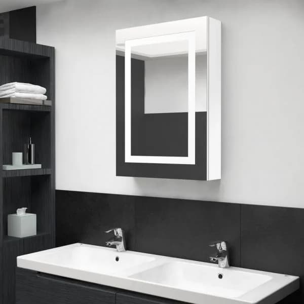 Móvel de WC Armário Espelhado LED 50x13x70cm Branco Brilhante - 326494
