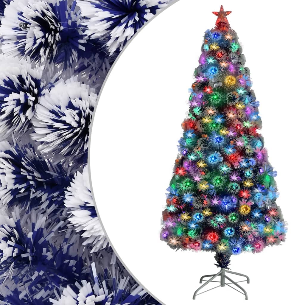 vidaXL Árvore Natal artificial pré-iluminada fibra ótica branco/azul