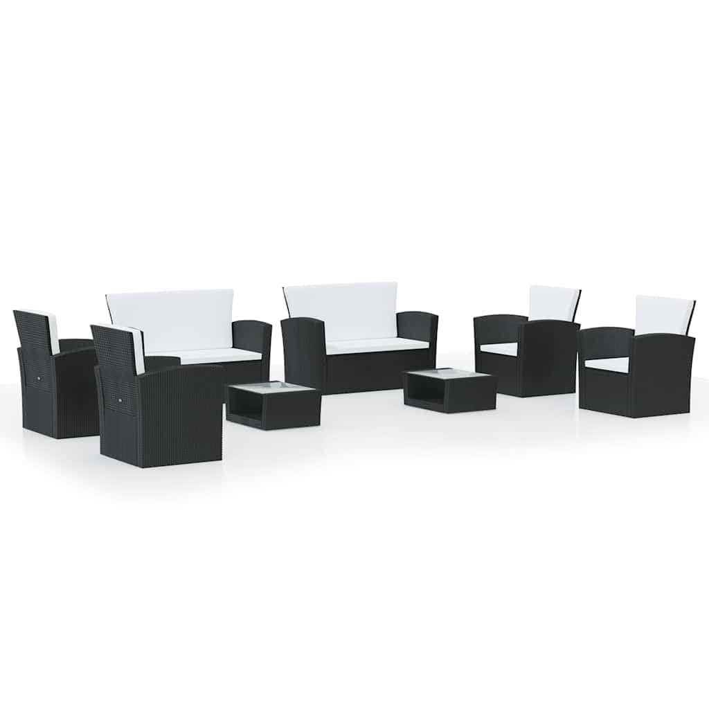 vidaXL 8 pcs conjunto lounge de jardim c/ almofadões vime PE preto