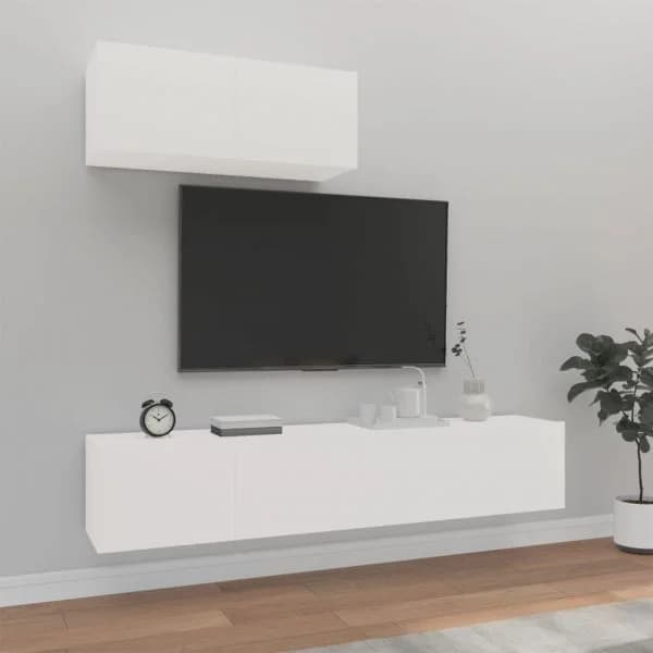Conjunto Móveis de TV 3 Peças Madeira Processada Branco - 3114470