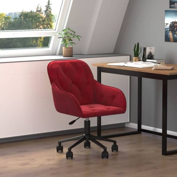 Cadeira de Escritório Giratória Veludo Vermelho Tinto - 344872 - 344872
