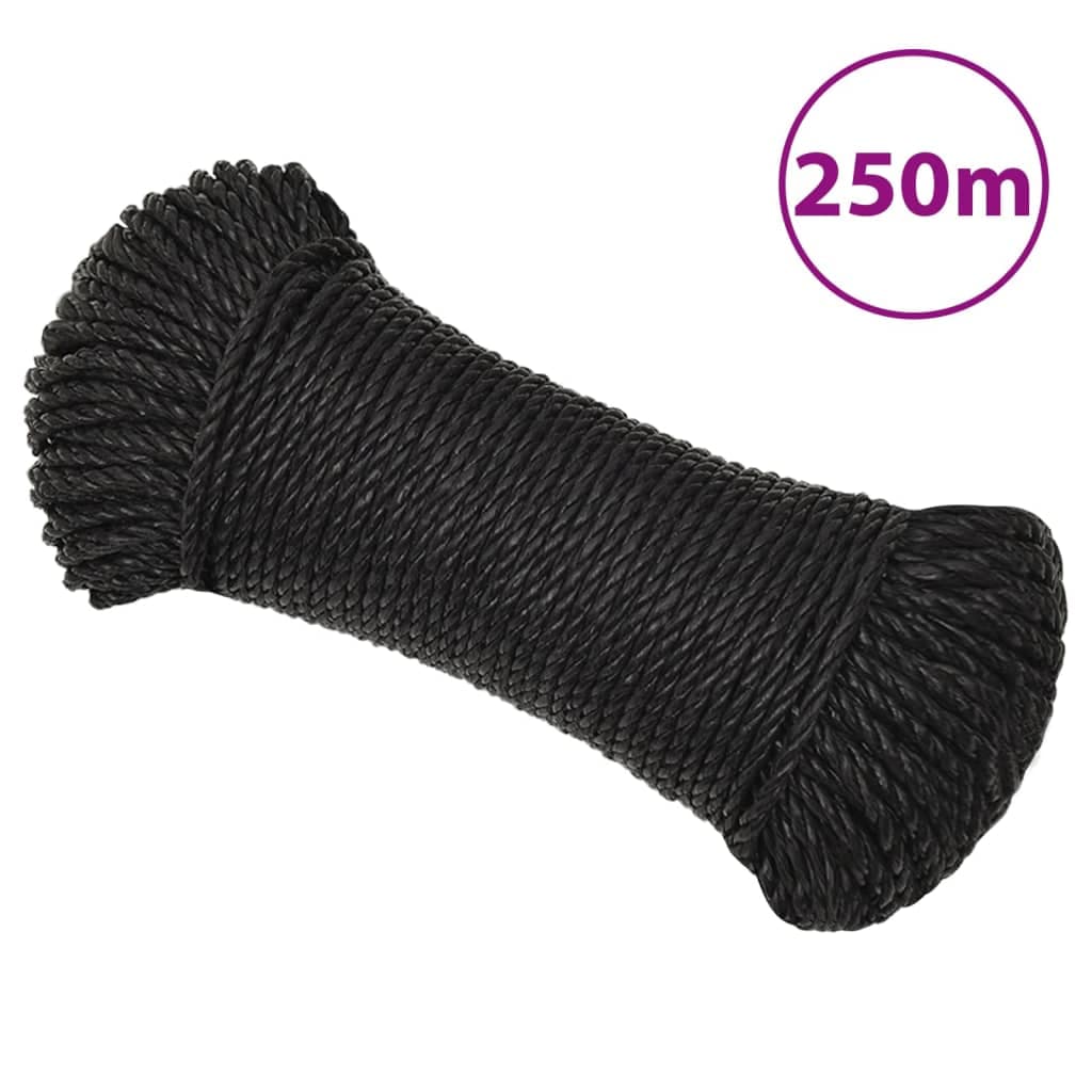 vidaXL Corda de trabalho 6 mm 250 m polipropileno preto