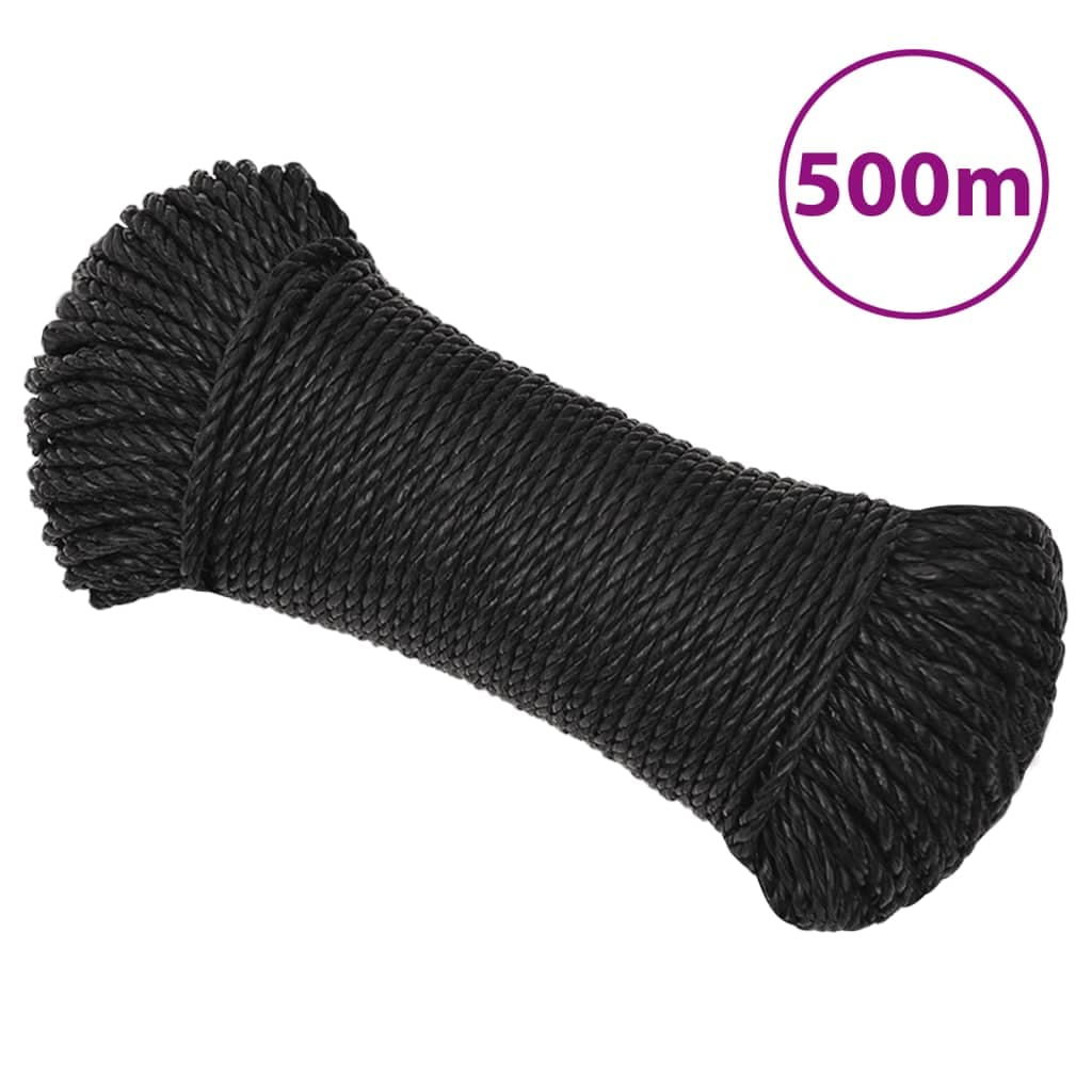 vidaXL Corda de trabalho 6 mm 500 m poliéster preto