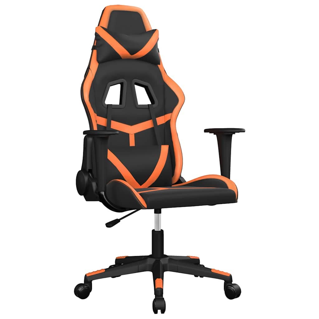 vidaXL Cadeira gaming massagens couro artificial preto e laranja