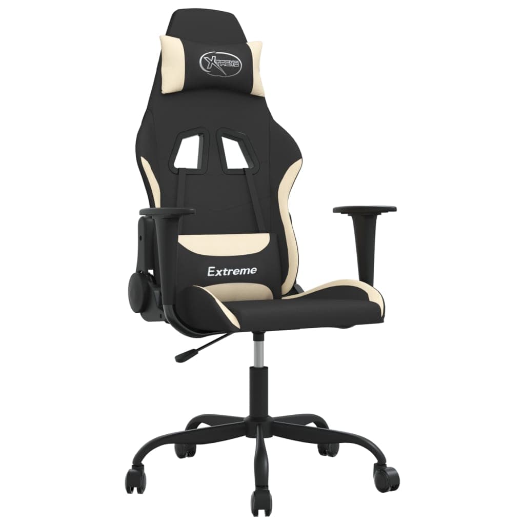 vidaXL Cadeira gaming de massagens tecido preto e creme