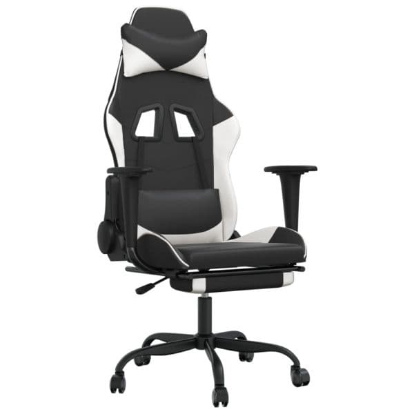 Cadeira Gaming Cadeira Gaming Massagens C/ Apoio Pés Couro Artif. Preto/branco