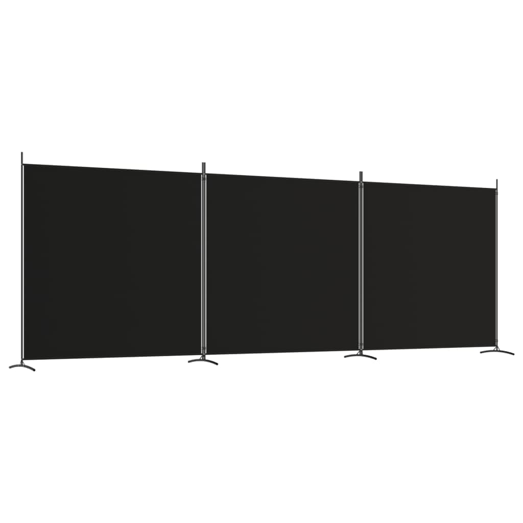 vidaXL Divisória de quarto com 3 painéis 525 x 180 cm tecido preto