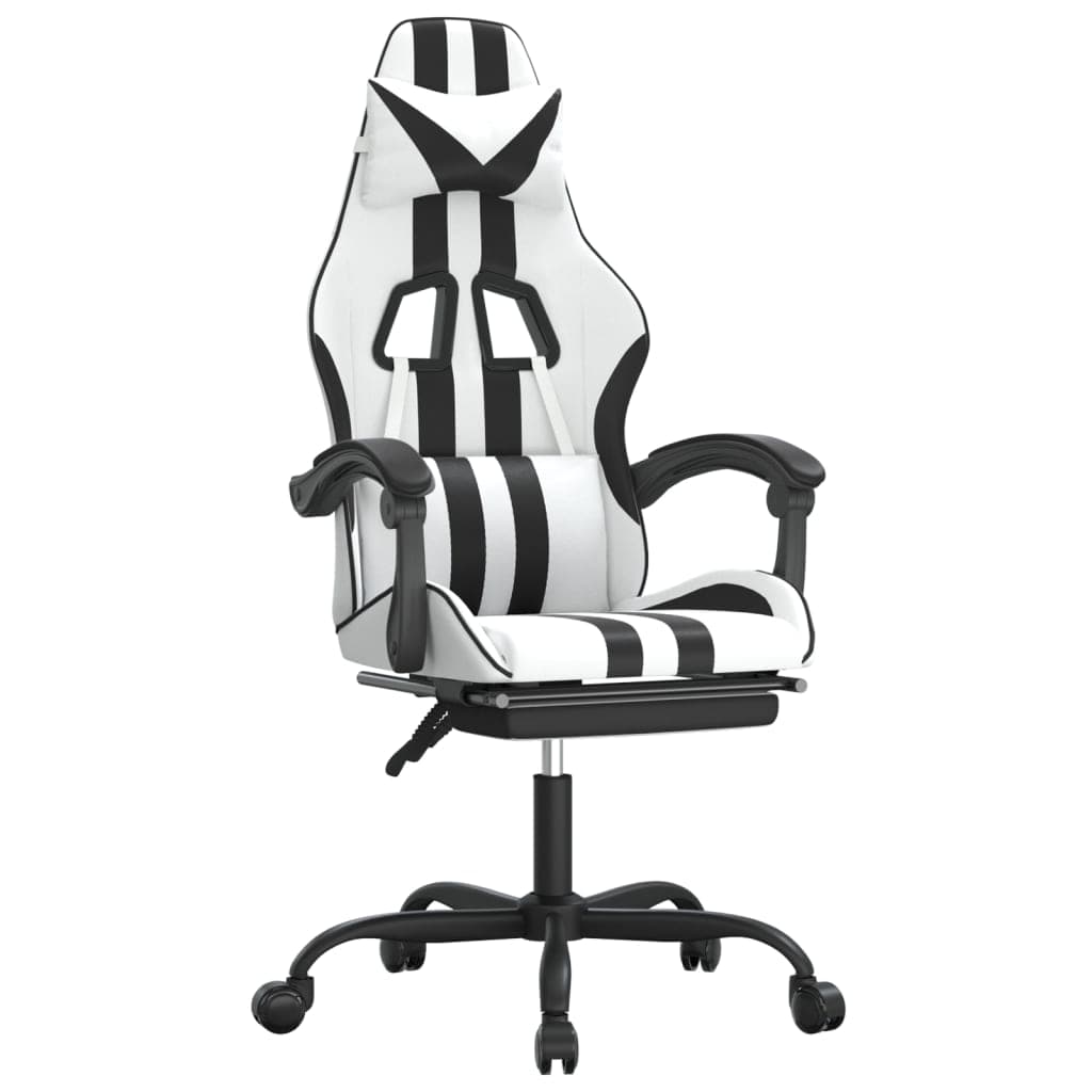 vidaXL Cadeira gaming giratória c/ apoio pés couro artif. branco/preto